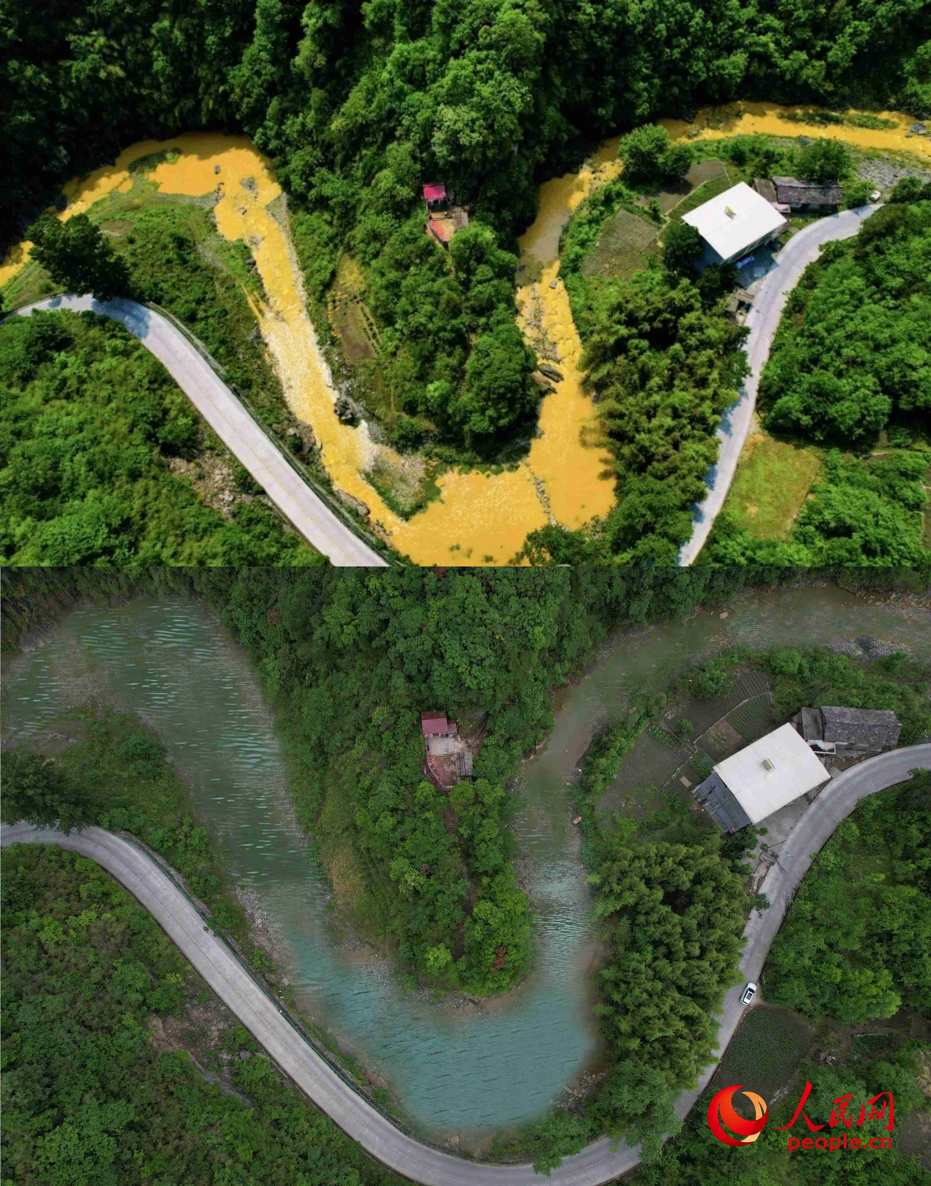 厚子河仇家灣河段治理前后。受訪者供圖